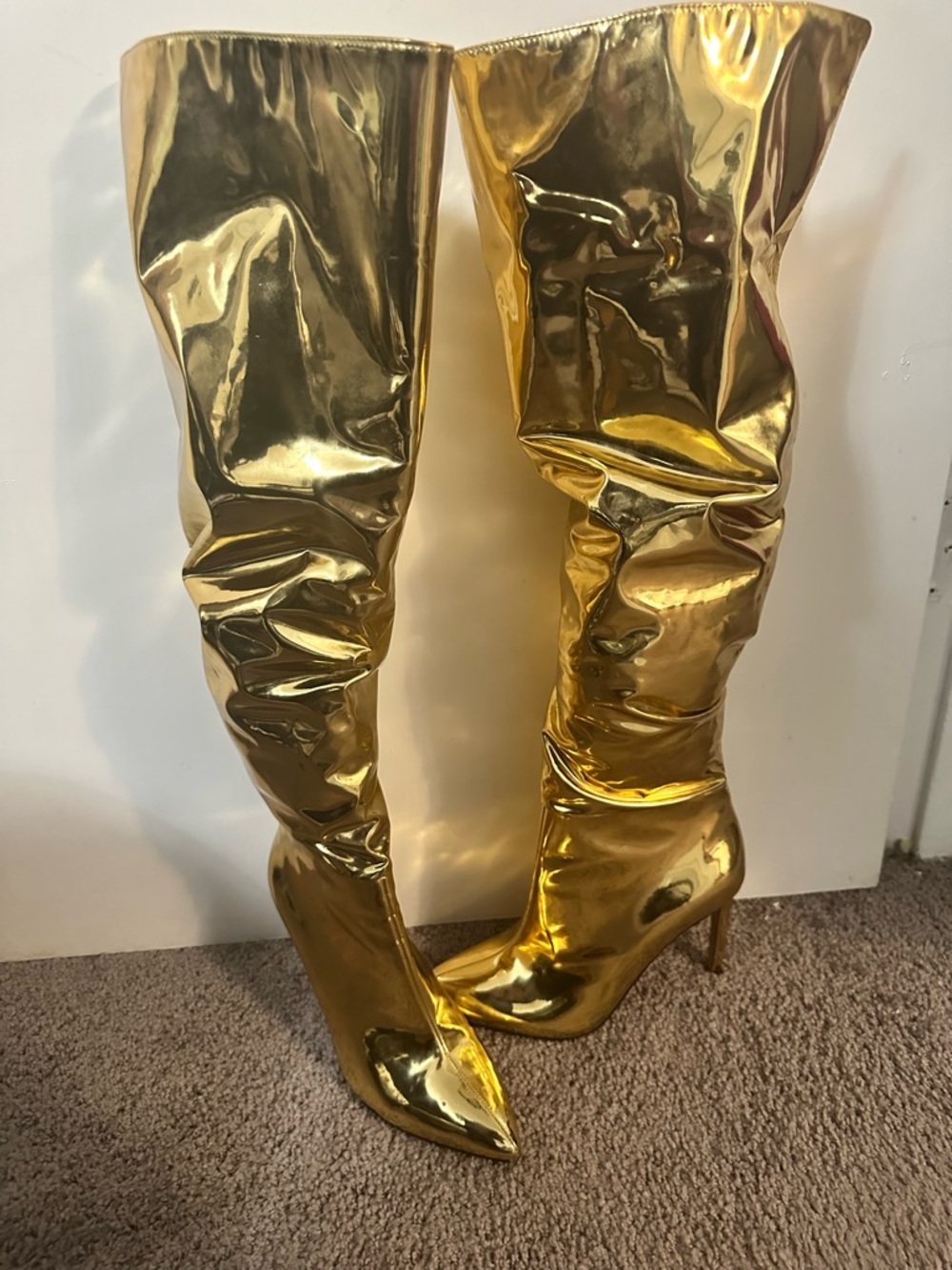 Metallic Gold Over-the-Knee Stiletto Boots - Women's Fashion Boots